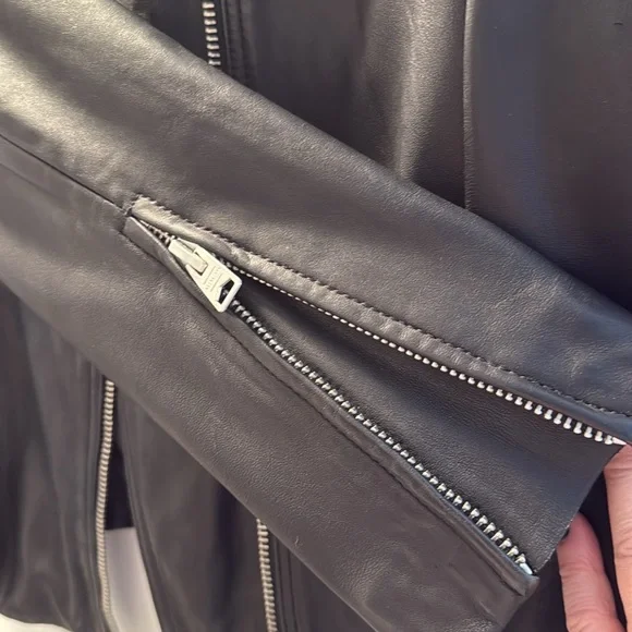 All Saints Dalby Slim Fit Leather Biker Jacket Womens UK 14, US 10, EU 42, black - Picture 7 of 8